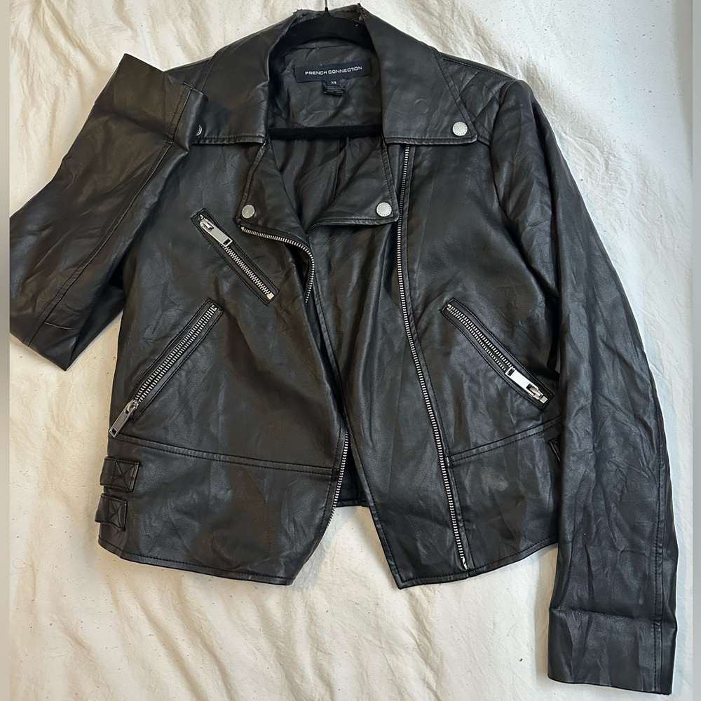 Vegan Black Leather Jacket. Size XS